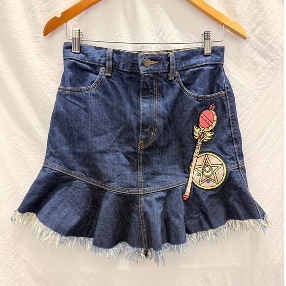 Gu X Sailor Moon 25th Anniversary Mini Denim Skirt Size 27" Anime Japanese - Picture 1 of 5